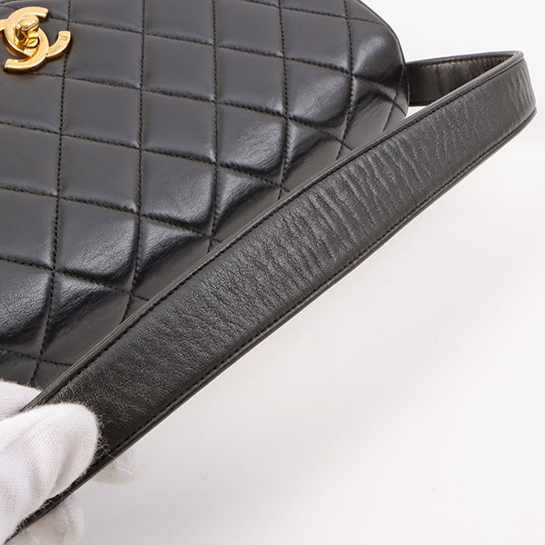 Chanel Around 1997 Made V Flap Turn-Lock Handle Bag Black