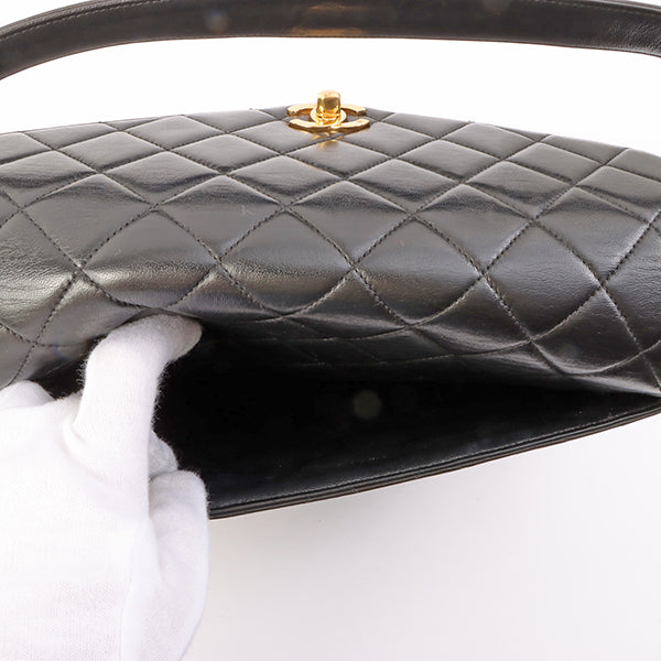 Chanel Around 1997 Made V Flap Turn-Lock Handle Bag Black