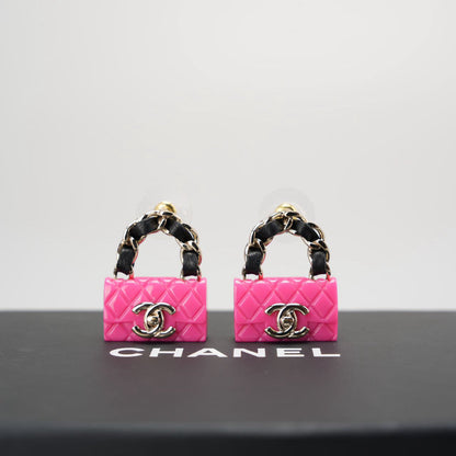 Chanel Resin Lambskin Turnlock Flap Bag Earrings in Hot Pink and Black