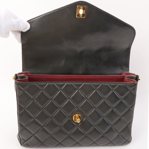 Chanel Around 1997 Made V Flap Turn-Lock Handle Bag Black