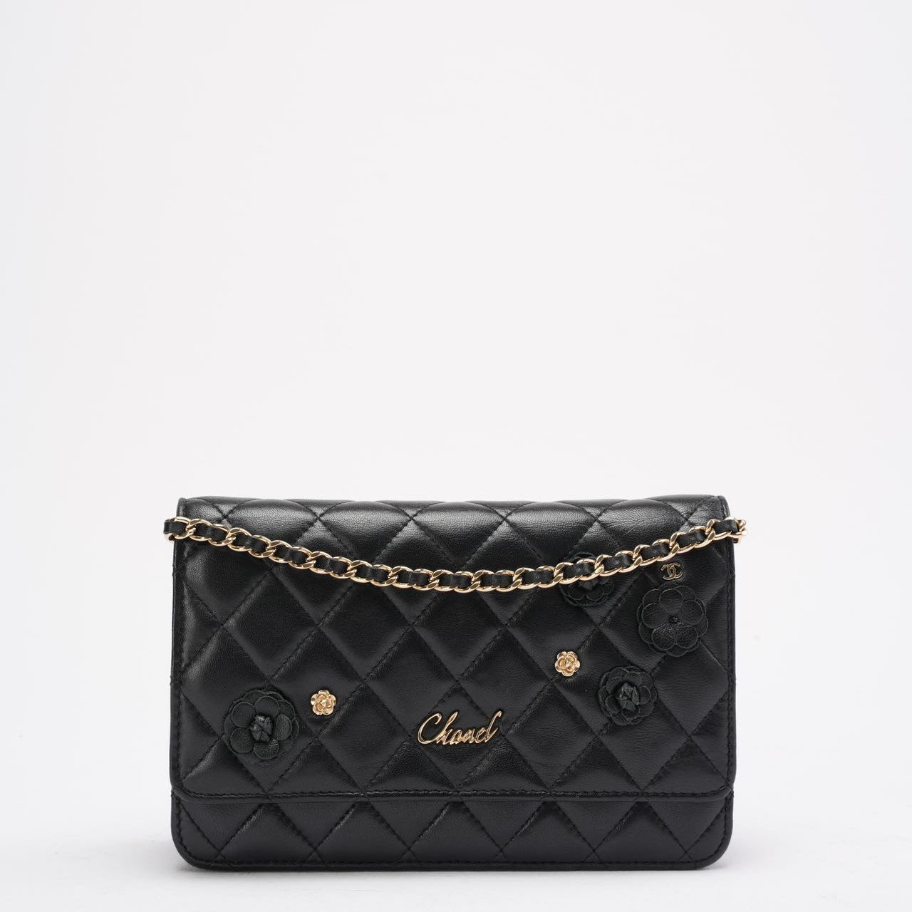 Chanel Wallet on Chain Black with Camélia Charms 2019