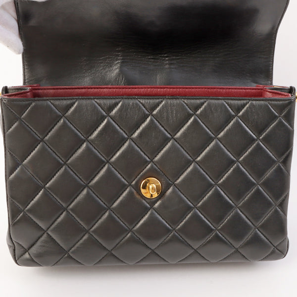 Chanel Around 1997 Made V Flap Turn-Lock Handle Bag Black