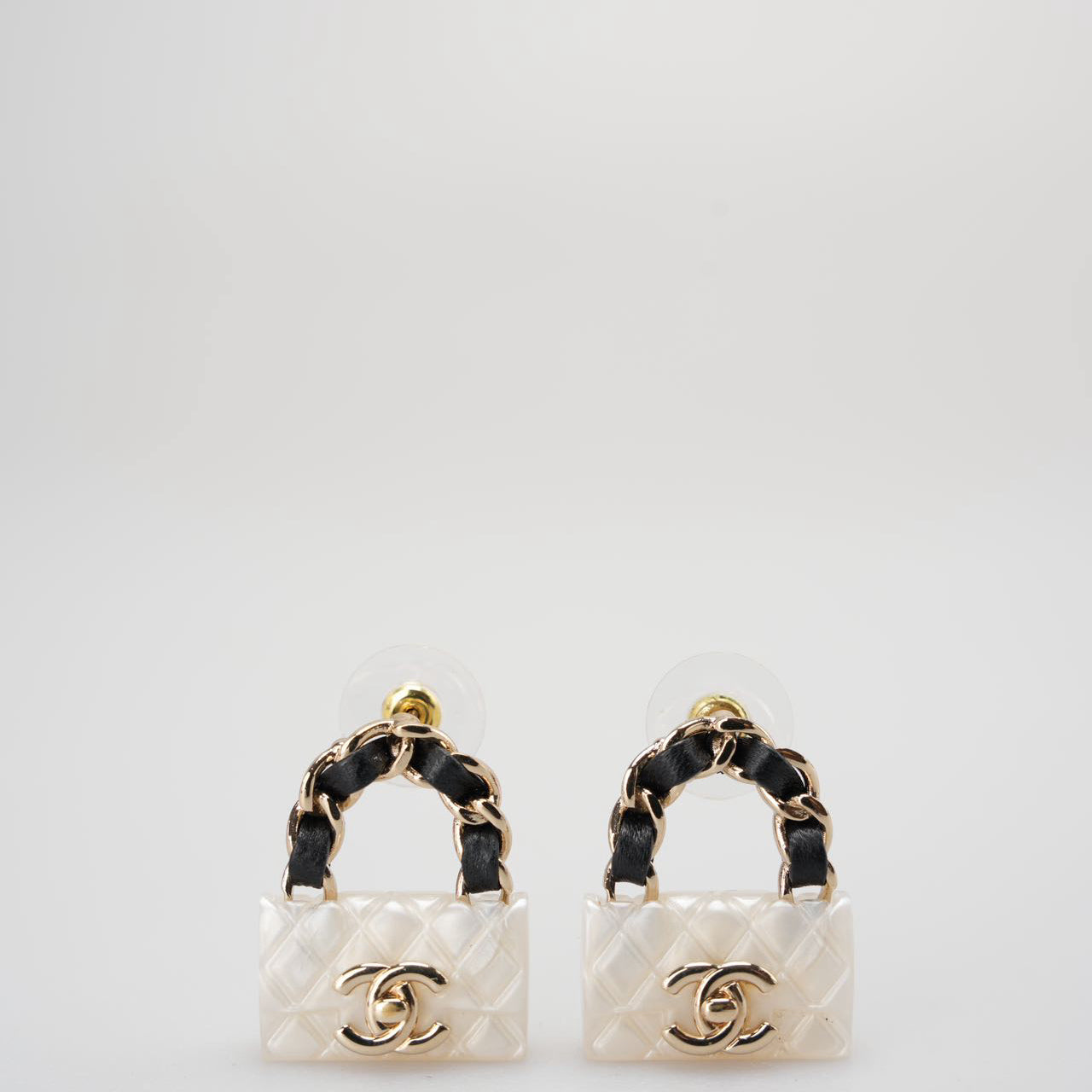 Chanel Resin Lambskin Turnlock Classic Flap Bag Earrings in White and Black