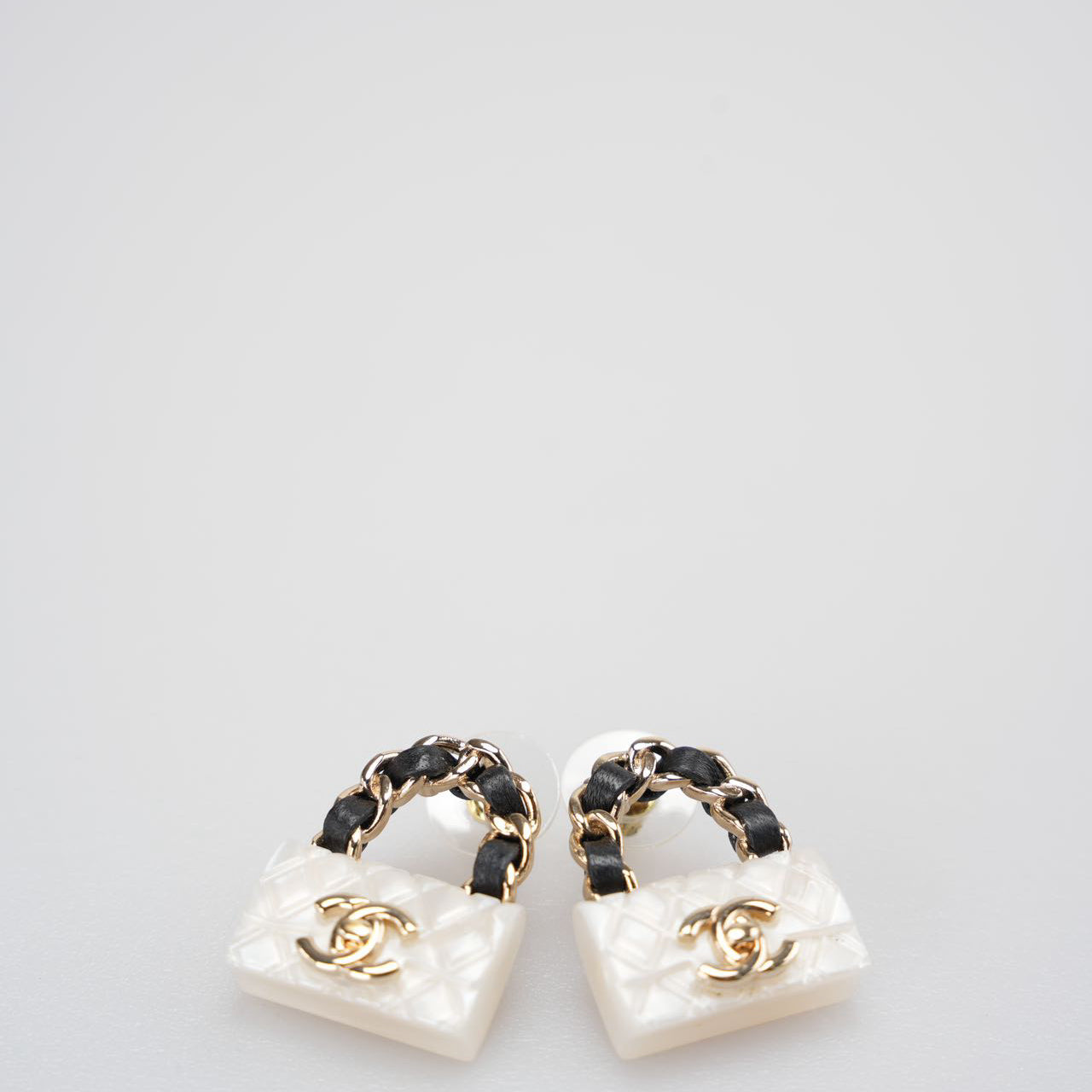 Chanel Resin Lambskin Turnlock Classic Flap Bag Earrings in White and Black