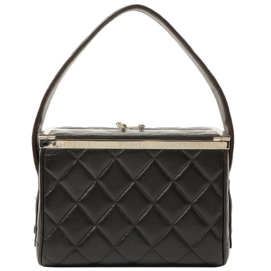 Chanel 1997 Made Logo Plate Box Hand Bag Black