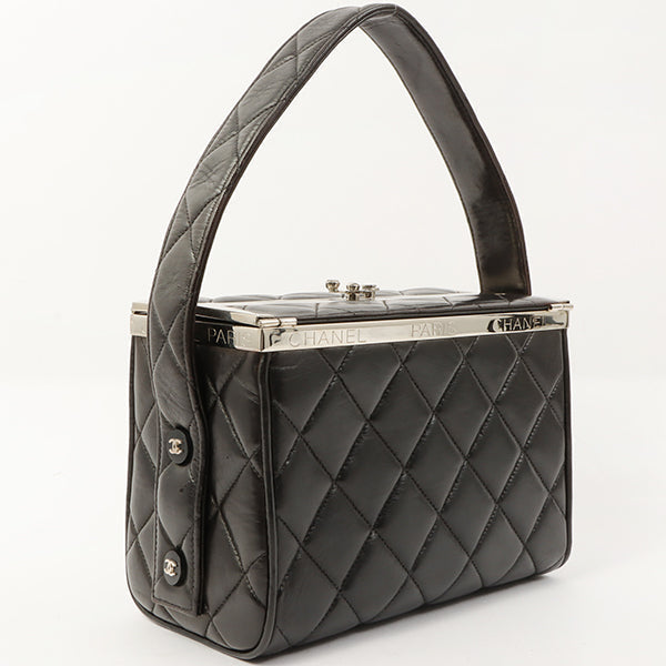 Chanel 1997 Made Logo Plate Box Hand Bag Black