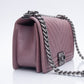 CHANEL Dark Pink Metallic Caviar Chevron Quilted Medium Boy Flap bag