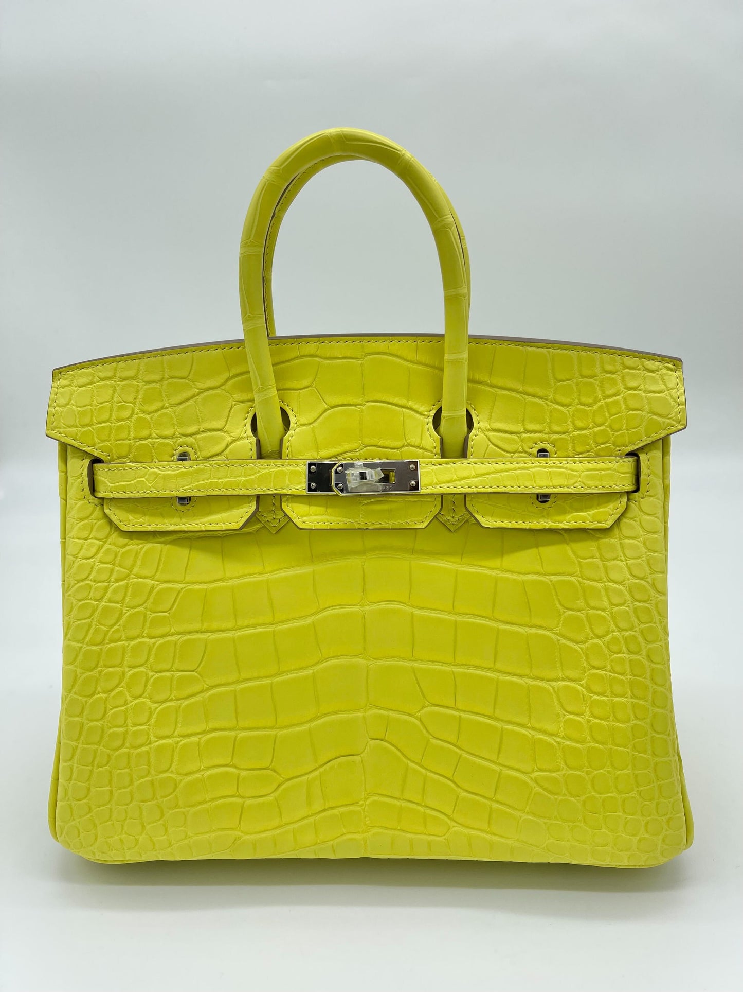 Luxury Hermes Birkin 25 Matte Alligator Lime Palladium Hardware