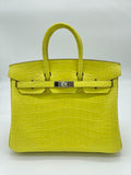 Luxury Hermes Birkin 25 Matte Alligator Lime Palladium Hardware