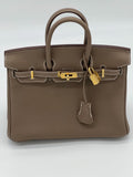 Luxury Hermes Birkin 25 Etoupe Togo Gold Hardware