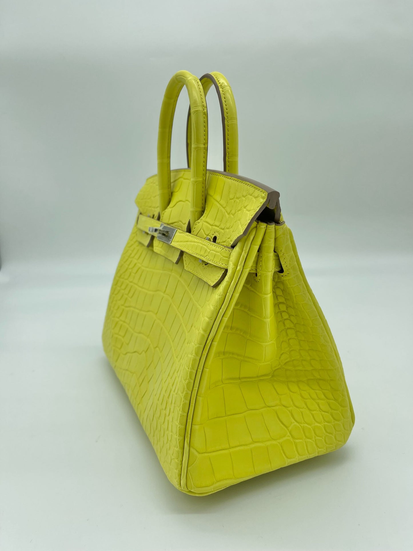 Luxury Hermes Birkin 25 Matte Alligator Lime Palladium Hardware