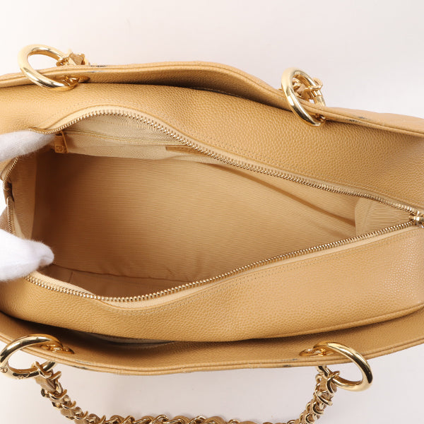 Chanel Around 2002 Caviar Skin Cc Mark Stitch Shoulder Bag Beige