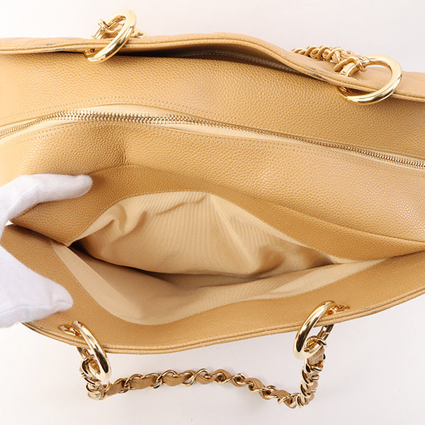 Chanel Around 2002 Caviar Skin Cc Mark Stitch Shoulder Bag Beige