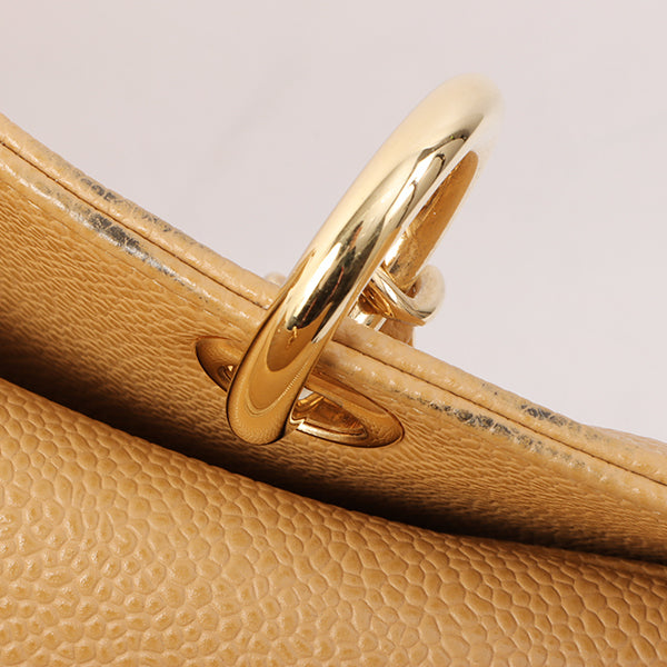 Chanel Around 2002 Caviar Skin Cc Mark Stitch Shoulder Bag Beige