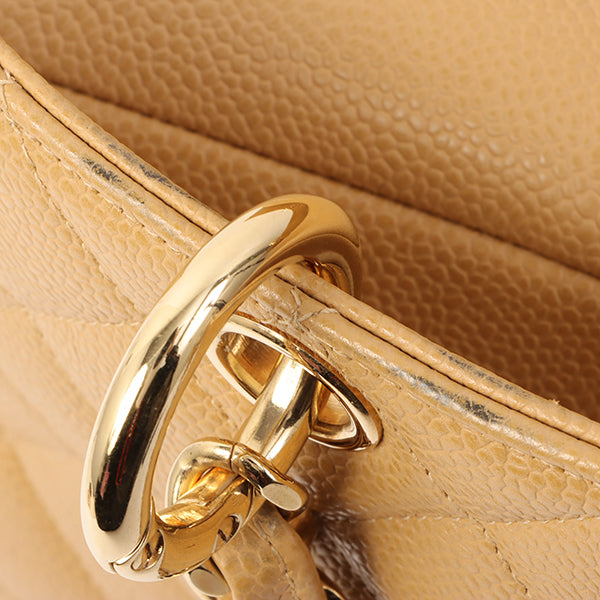Chanel Around 2002 Caviar Skin Cc Mark Stitch Shoulder Bag Beige