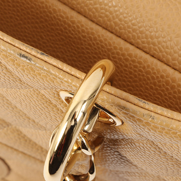 Chanel Around 2002 Caviar Skin Cc Mark Stitch Shoulder Bag Beige