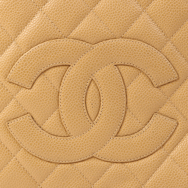 Chanel Around 2002 Caviar Skin Cc Mark Stitch Shoulder Bag Beige