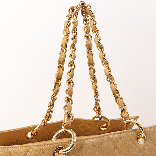 Chanel Around 2002 Caviar Skin Cc Mark Stitch Shoulder Bag Beige