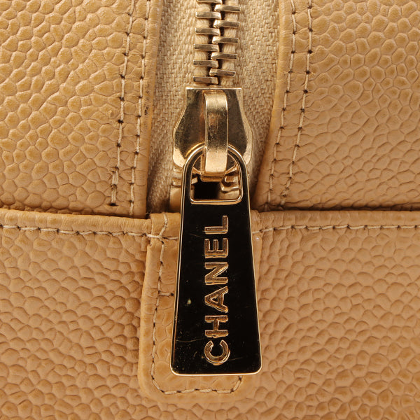 Chanel Around 2002 Caviar Skin Cc Mark Stitch Shoulder Bag Beige
