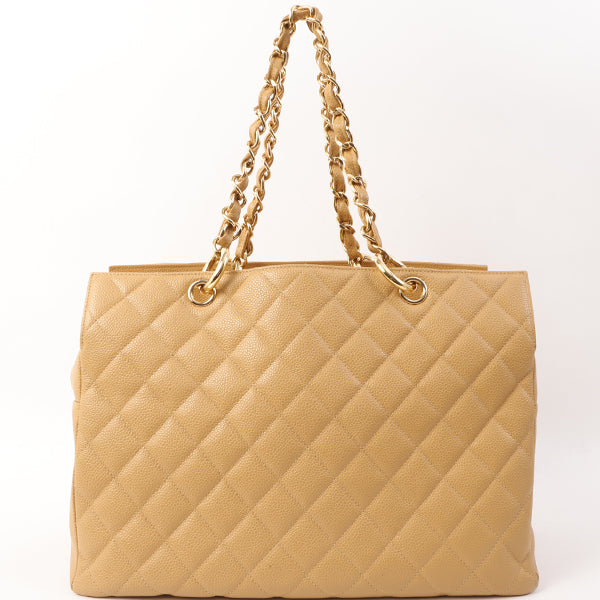 Chanel Around 2002 Caviar Skin Cc Mark Stitch Shoulder Bag Beige