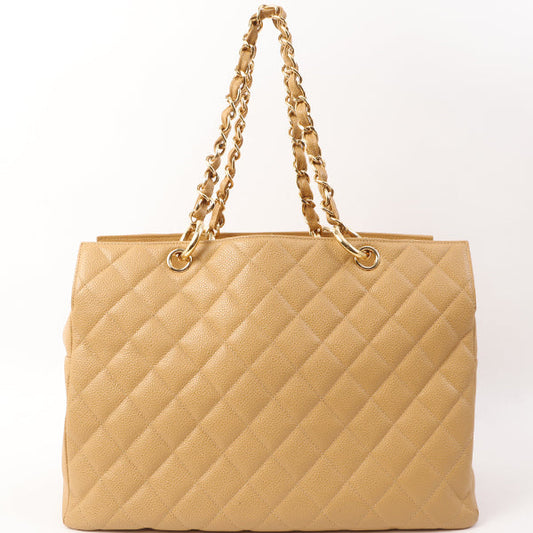 Chanel Around 2002 Caviar Skin Cc Mark Stitch Shoulder Bag Beige