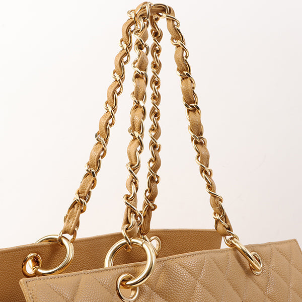 Chanel Around 2002 Caviar Skin Cc Mark Stitch Shoulder Bag Beige