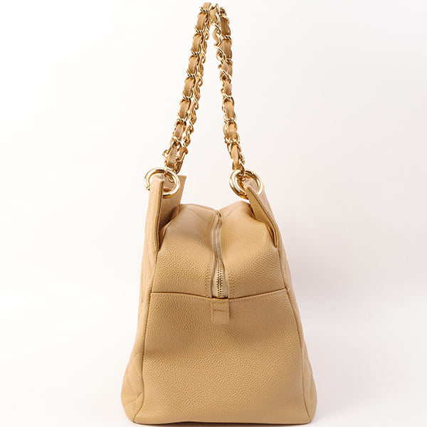 Chanel Around 2002 Caviar Skin Cc Mark Stitch Shoulder Bag Beige