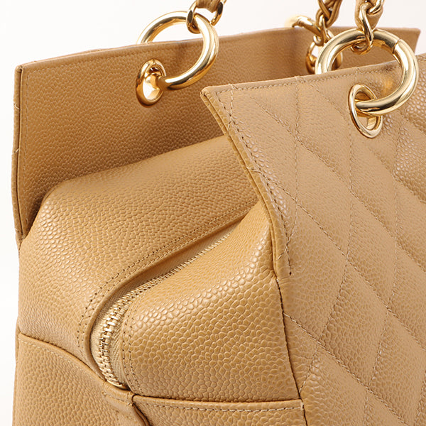 Chanel Around 2002 Caviar Skin Cc Mark Stitch Shoulder Bag Beige