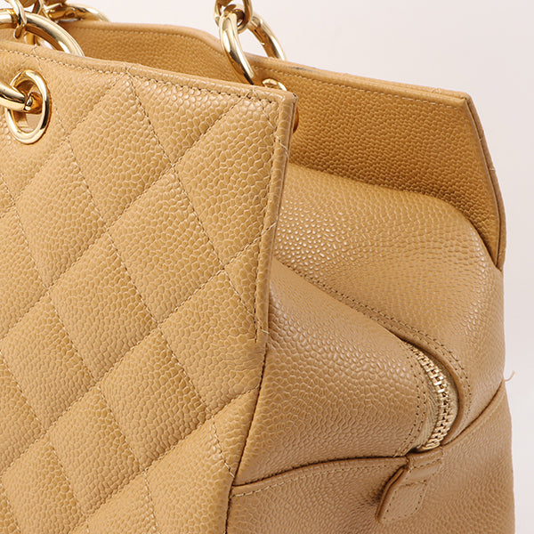Chanel Around 2002 Caviar Skin Cc Mark Stitch Shoulder Bag Beige