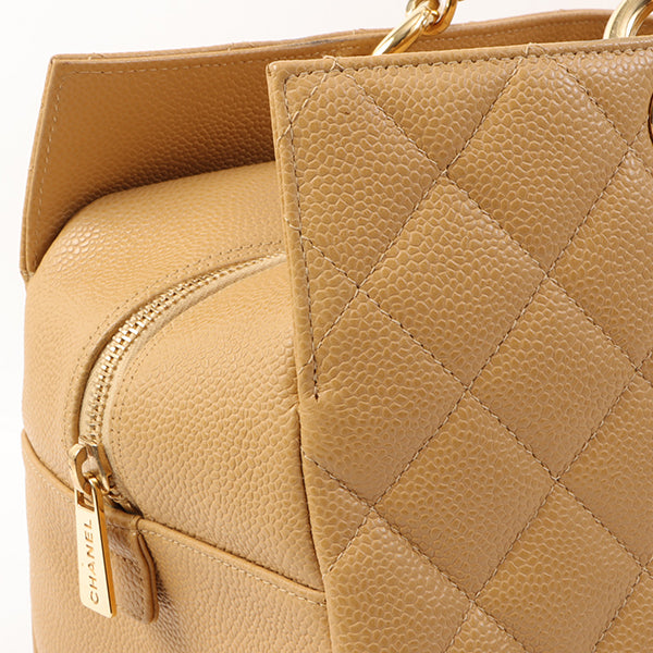 Chanel Around 2002 Caviar Skin Cc Mark Stitch Shoulder Bag Beige
