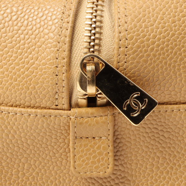 Chanel Around 2002 Caviar Skin Cc Mark Stitch Shoulder Bag Beige