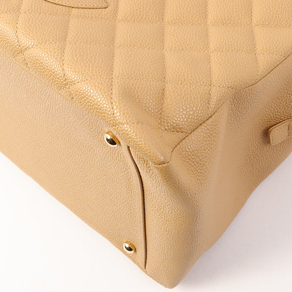 Chanel Around 2002 Caviar Skin Cc Mark Stitch Shoulder Bag Beige