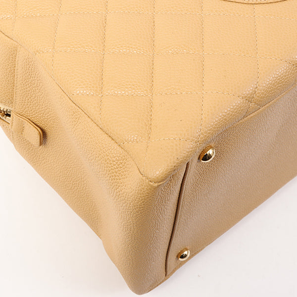 Chanel Around 2002 Caviar Skin Cc Mark Stitch Shoulder Bag Beige
