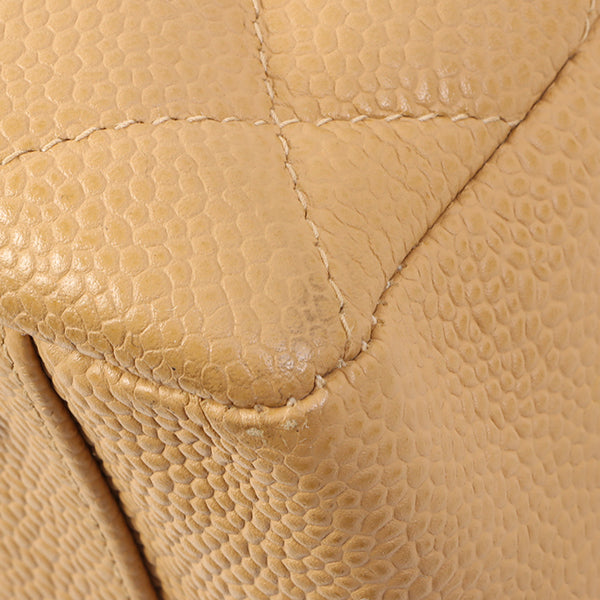 Chanel Around 2002 Caviar Skin Cc Mark Stitch Shoulder Bag Beige
