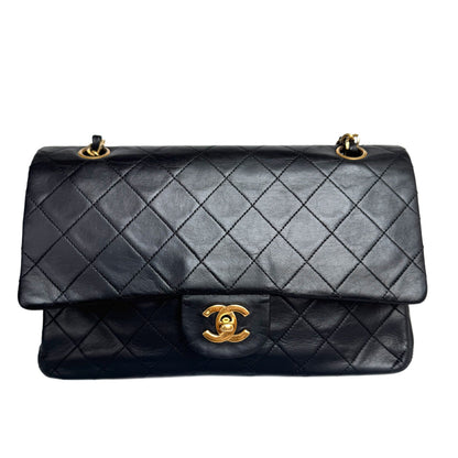 Chanel Classic Flap   Medium Black Lambskin Leather with 24k Gold Hardware 1989-1991