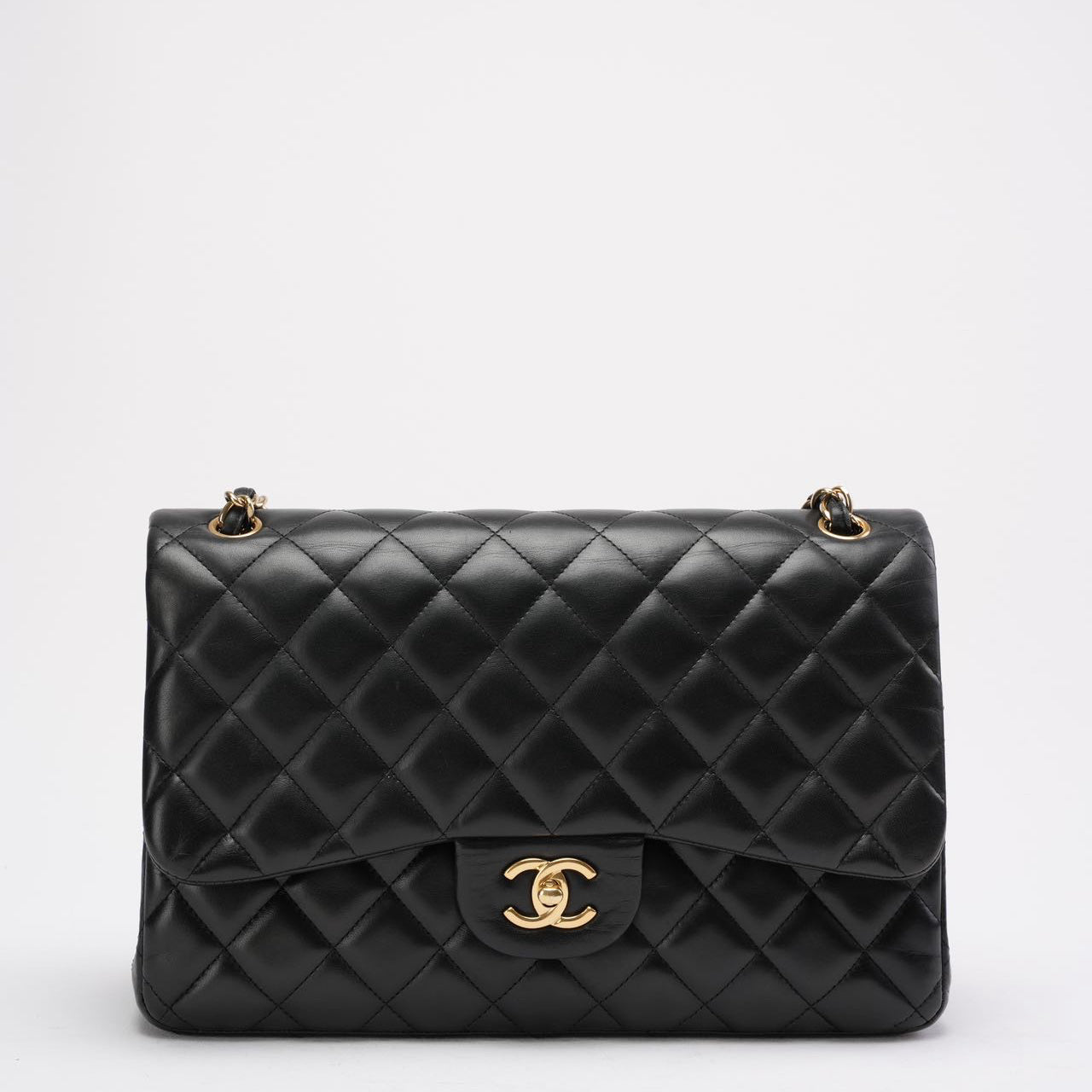 Chanel Black Classic Jumbo Double Flap Bag Lambskin 2011