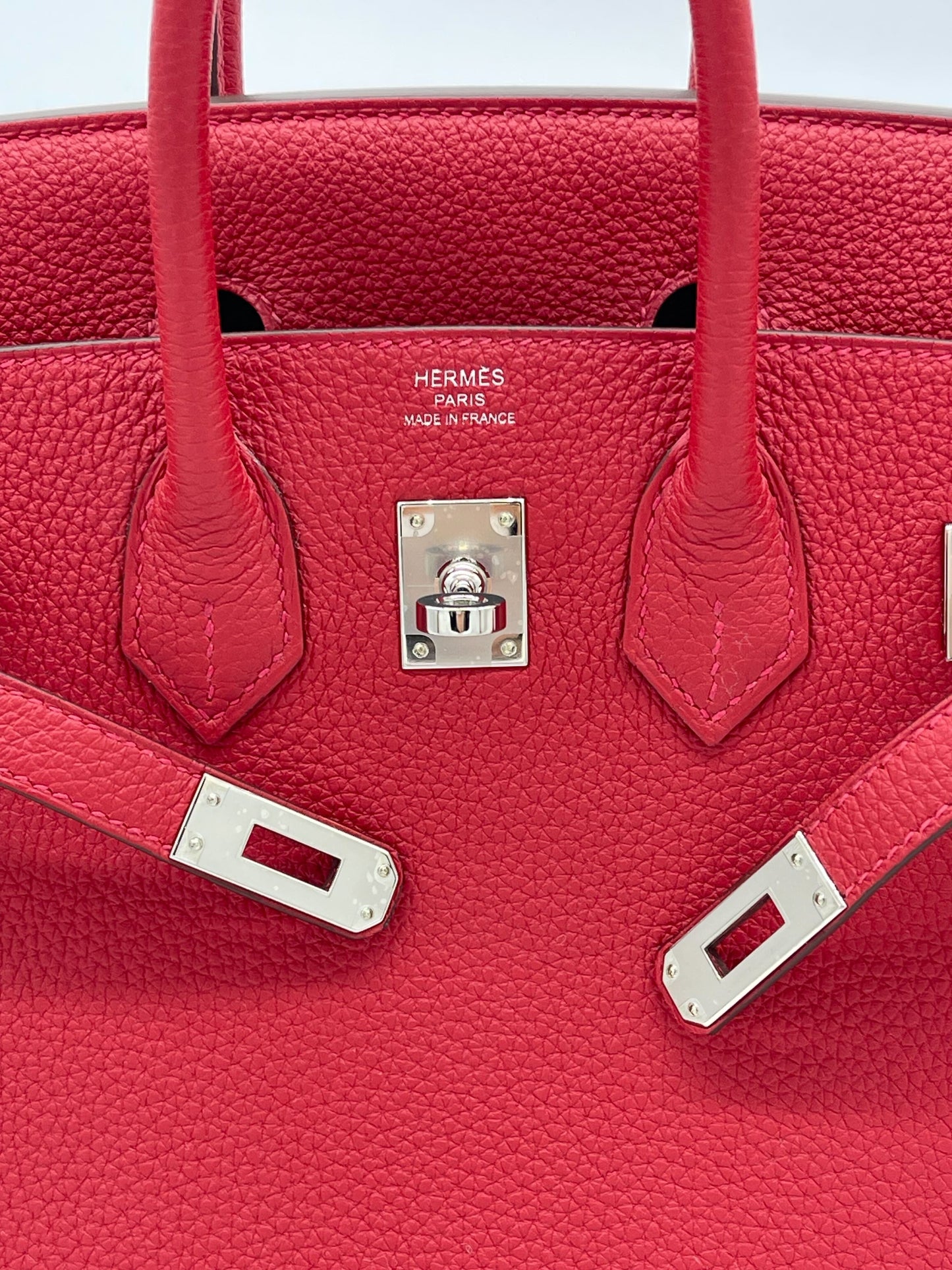 Luxury Hermes Birkin 25 Verso Veau Rouge Casaque Togo Palladium Hardware