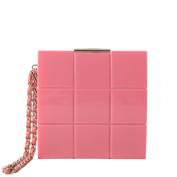 Chanel Around 2001 Made Plastic Chocobar Cc Mark Plate Chain Pouch Pink