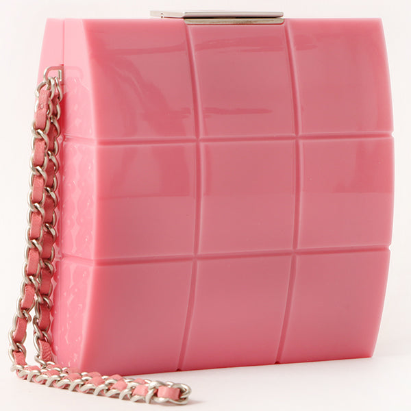 Chanel Around 2001 Made Plastic Chocobar Cc Mark Plate Chain Pouch Pink