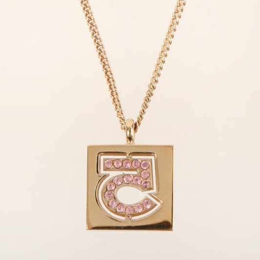 CHANEL 2002 Made Rhinestone No.5 Square Necklace Pink