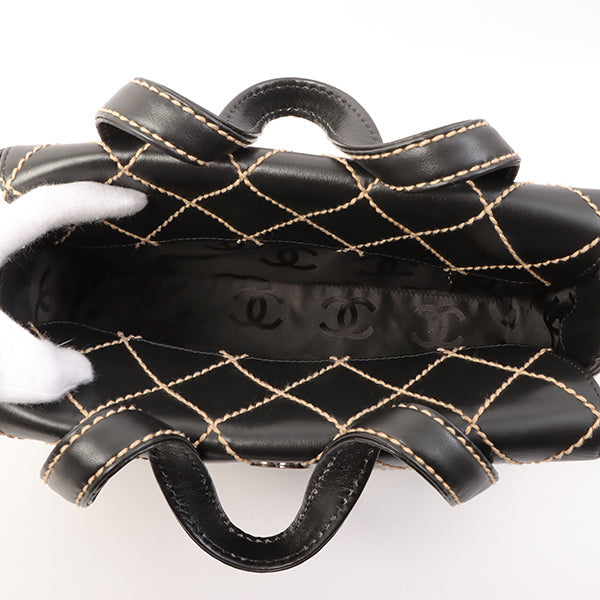 Chanel Around 2000 Made Wild Stitch Cc Mark Plate Top Handle Bag Black