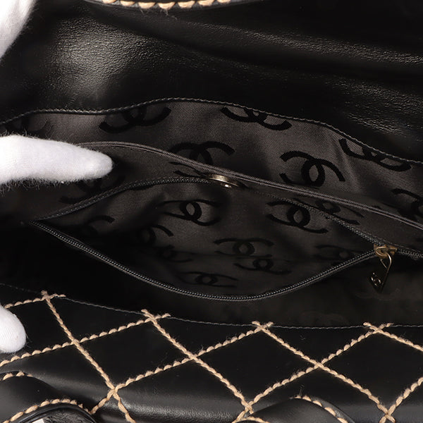 Chanel Around 2000 Made Wild Stitch Cc Mark Plate Top Handle Bag Black