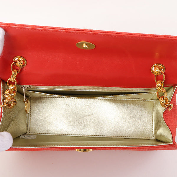 CHANEL Around 1998 Made Cotton Pearl Cc Mark Bijoux Chain Bag Red