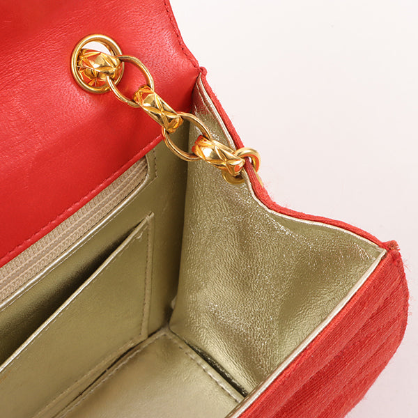 CHANEL Around 1998 Made Cotton Pearl Cc Mark Bijoux Chain Bag Red