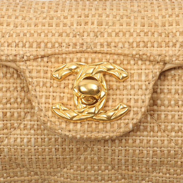 Chanel Around 1992 Made Straw Turn-Lock Shoulder Bag Beige