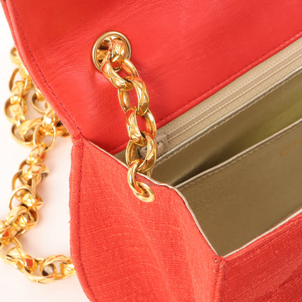 CHANEL Around 1998 Made Cotton Pearl Cc Mark Bijoux Chain Bag Red