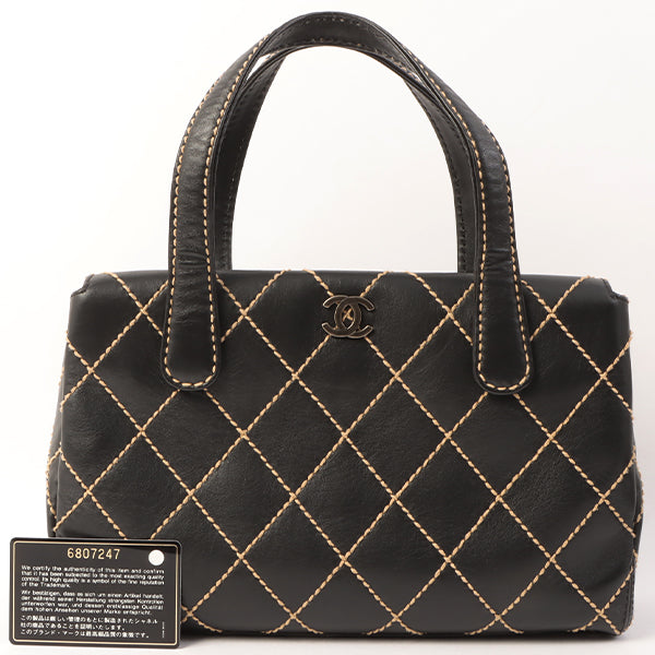 Chanel Around 2000 Made Wild Stitch Cc Mark Plate Top Handle Bag Black