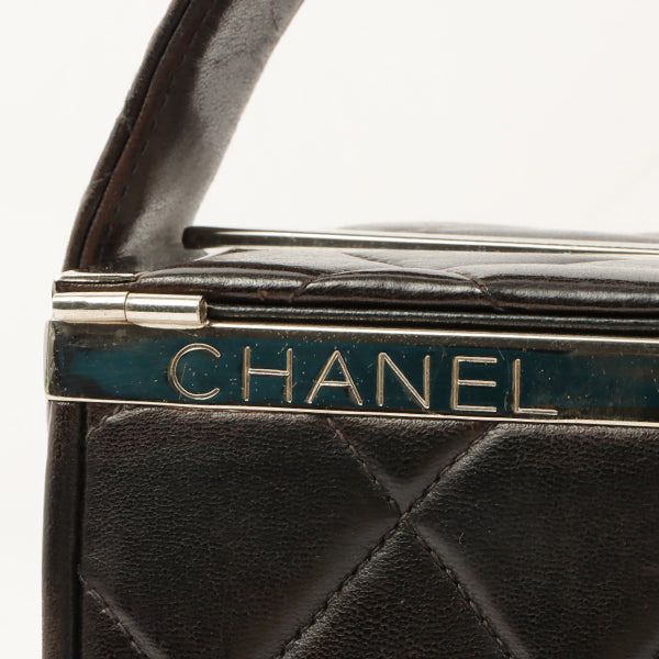 Chanel Around 1997 Made Logo Plate Box Handbag Black/Silver