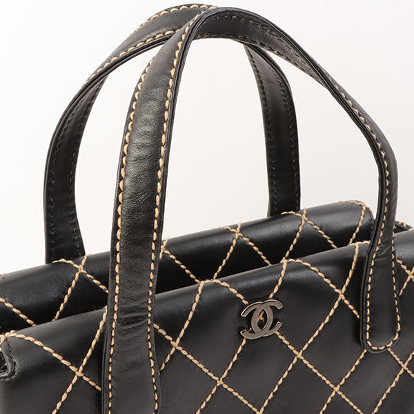 Chanel Around 2000 Made Wild Stitch Cc Mark Plate Top Handle Bag Black