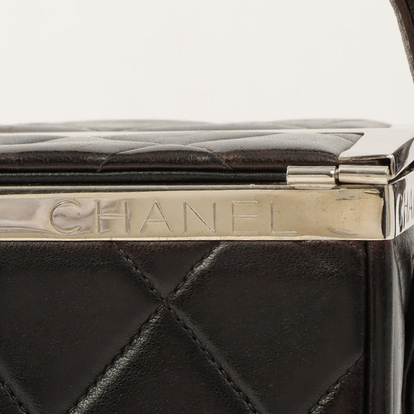 Chanel Around 1997 Made Logo Plate Box Handbag Black/Silver